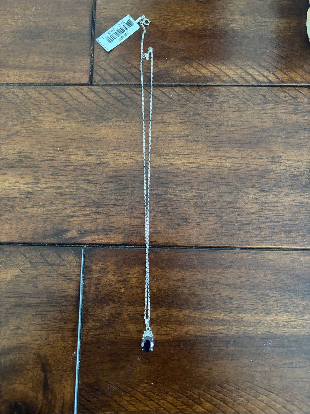 Sterling Silver Necklace with Deep Blue Teardrop Pendant